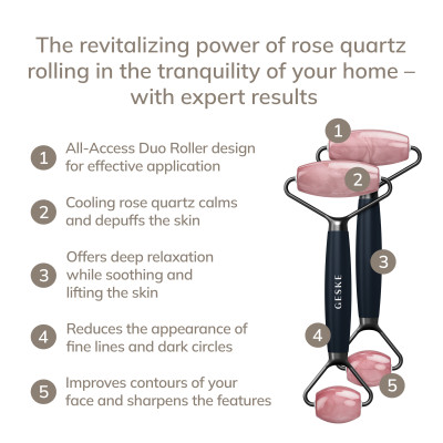 Ролер-масажер для обличчя та тіла з рожевим кварцом GESKE SmartAppGuided Rose Quartz Face & Body Roller 5in1 black