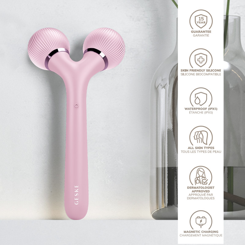 Електронний ультразвуковий ролик для обличчя та тіла GESKE Sonic Facial&Body Roller 4 в 1 pink