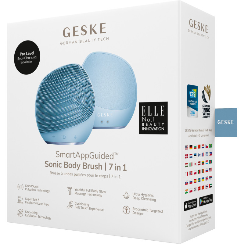 Ультразвукова щітка для тіла та інтенсивний пілінг GESKE Sonic Body Brush&Intensive Exfoliator 7 в 1 aquamarine