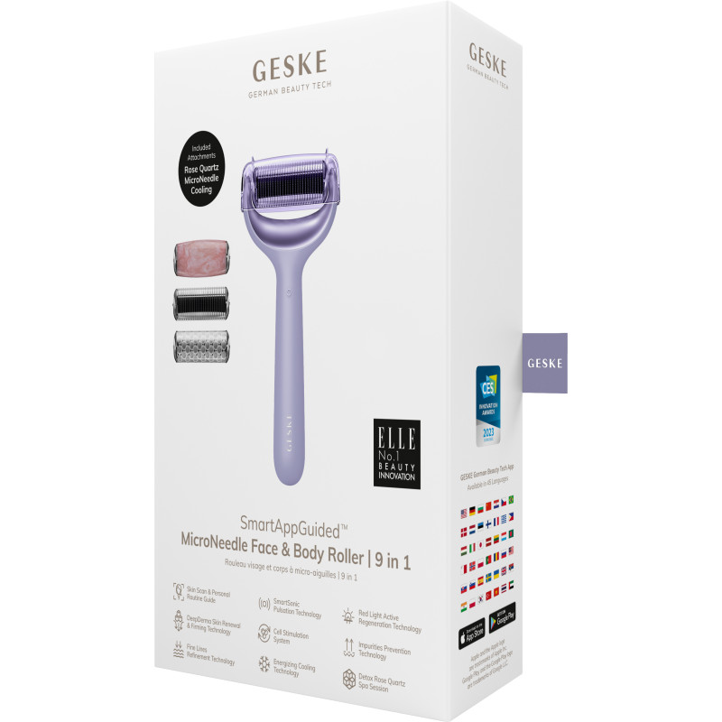 Ролер для голкової мезотерапії обличчя та тіла GESKE MicroNeedle Face&Body Roller 9 в 1 purple