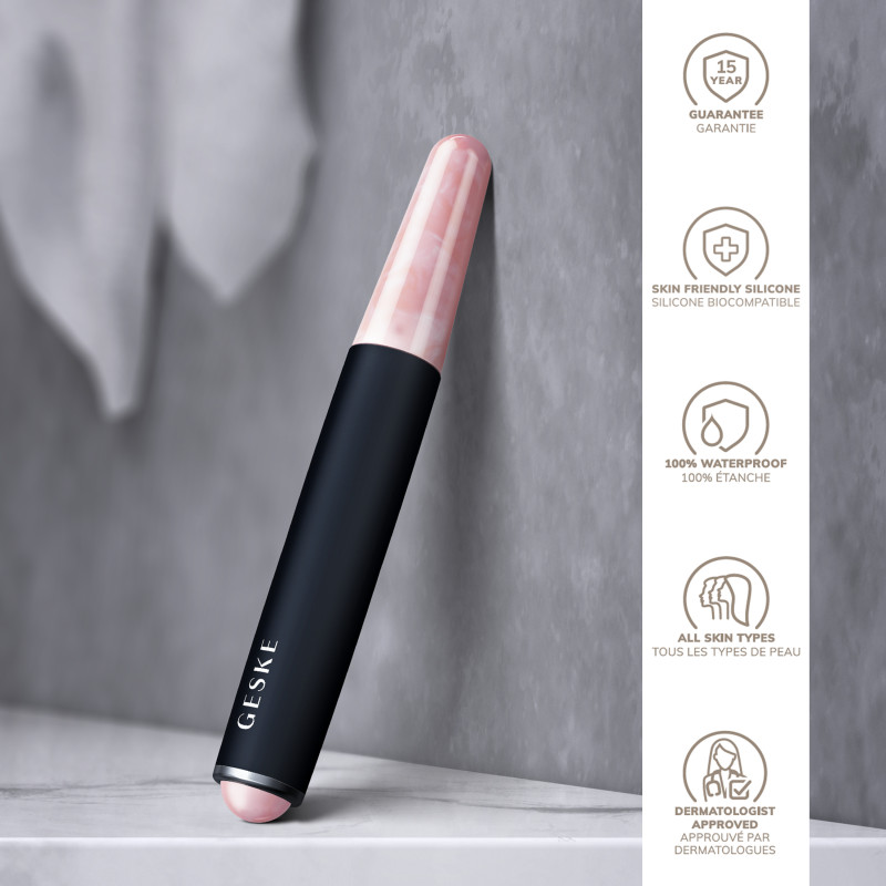 Ручка-масажер для обличчя з рожевим кварцом GESKE SmartAppGuided Double-Sided Rose Quartz Depuffing Pen 7в1 black