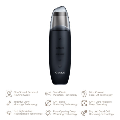 Мікрострумовий скрабер для шкіри та усунення чорних точок GESKE MicroCurrent Skin Scrubber&Blackhead Remover 9 в 1 black