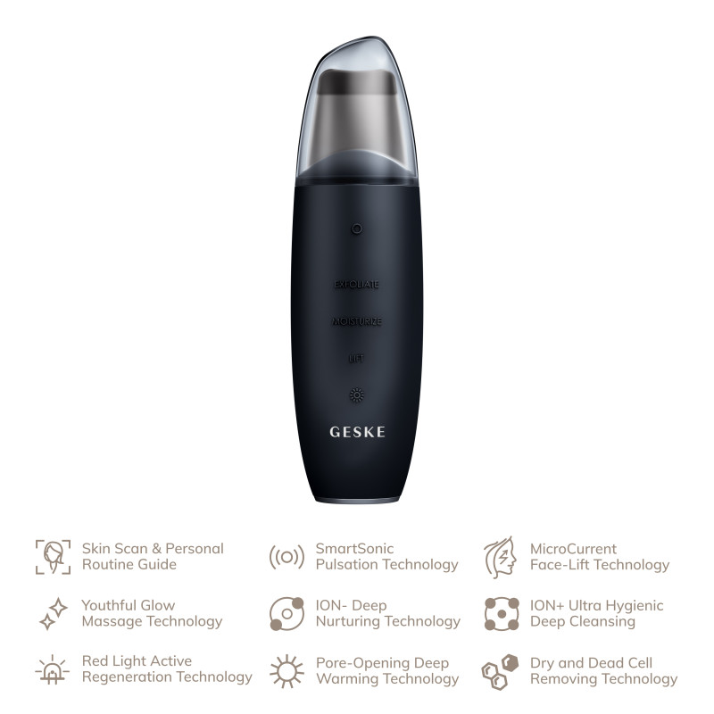 Мікрострумовий скрабер для шкіри та усунення чорних точок GESKE MicroCurrent Skin Scrubber&Blackhead Remover 9 в 1 black