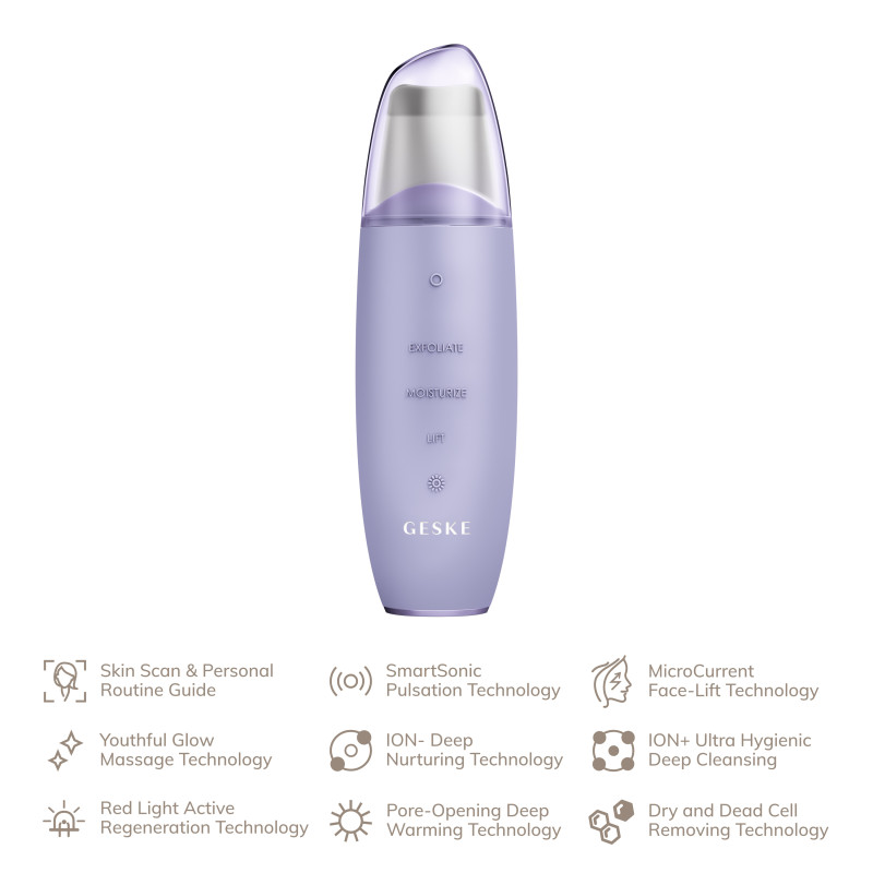 Мікрострумовий скрабер для шкіри та усунення чорних точок GESKE MicroCurrent Skin Scrubber&Blackhead Remover 9 в 1 purple