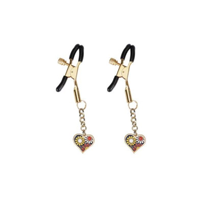 Затискачі для сосків Liebe Seele Nipple Clamps Gold Heart-shaped Flowers on Blue Затискачі для сосків Liebe Seele Nipple Clamps Gold Heart-shaped Flowers on Blue