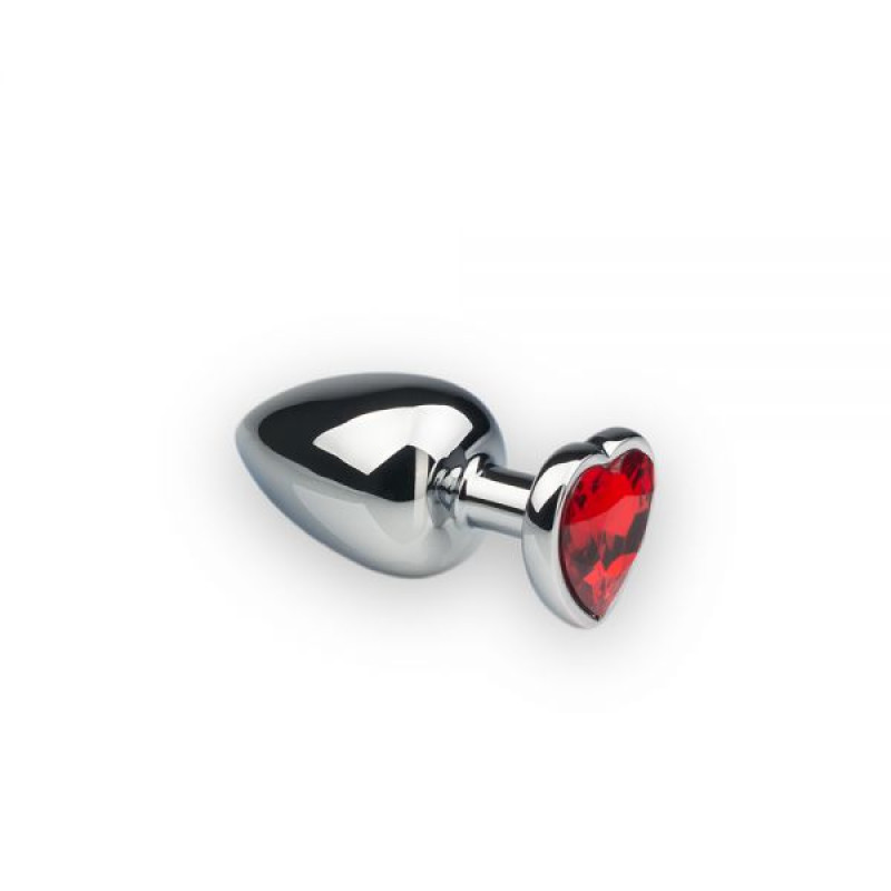 Анальна пробка з металу Silver Heart Ruby розмір: M CRYSTAL