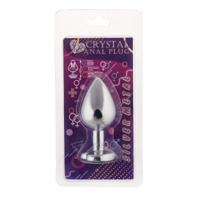 Анальна пробка з металу Silver Heart Ruby розмір: M CRYSTAL