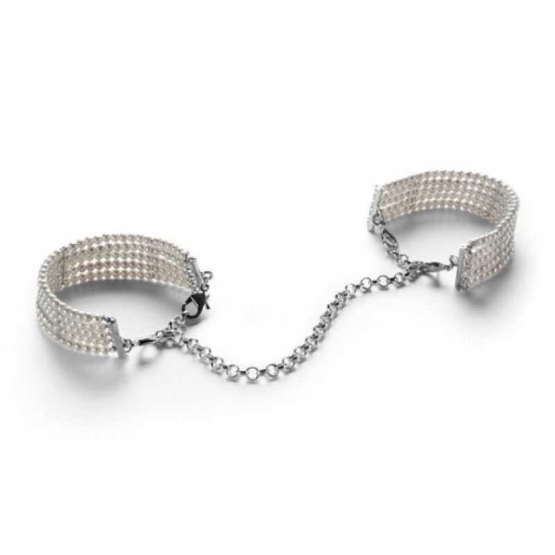 Браслети - наручники PLASIR NACRE білі перли Bijoux Indiscrets