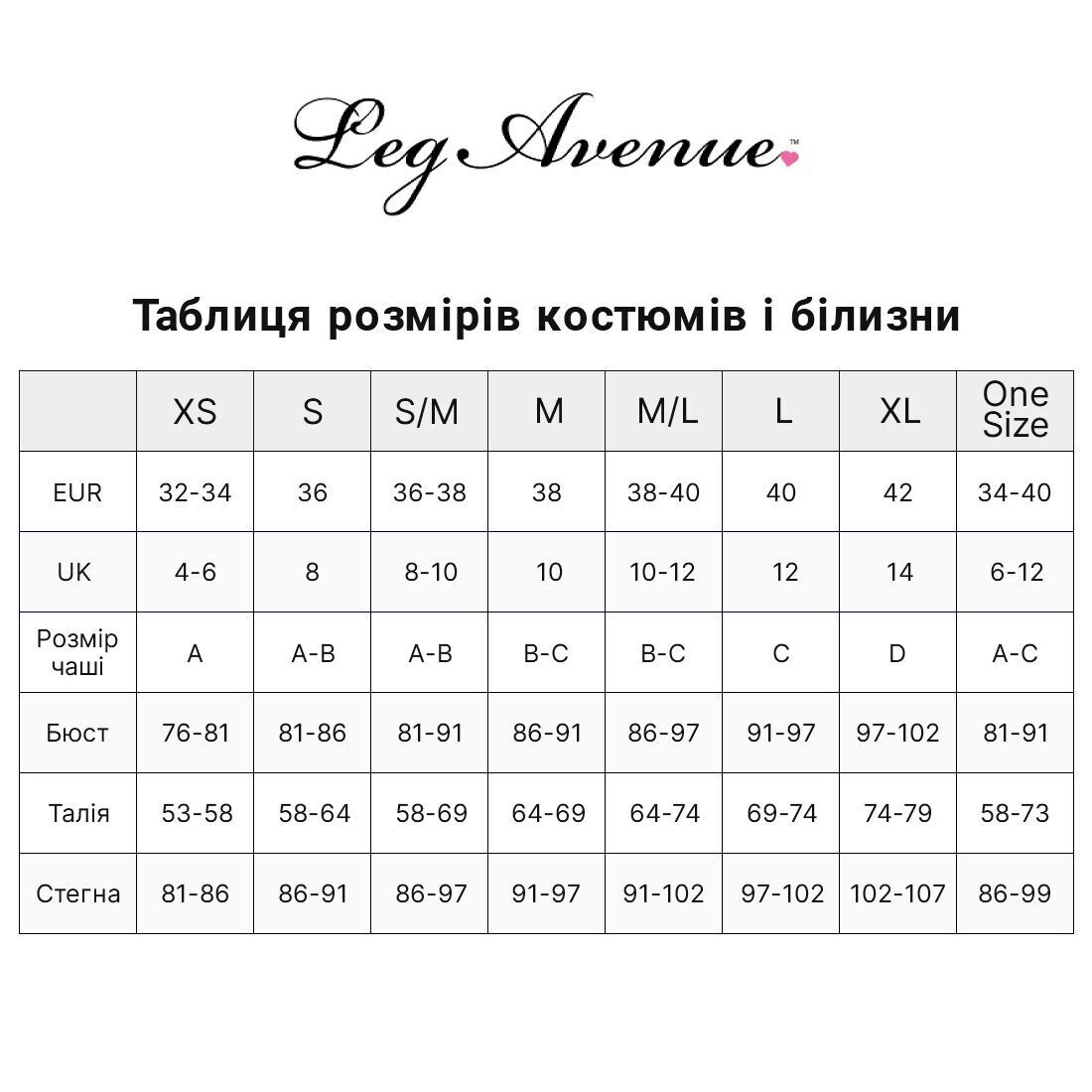 Таблиця розмірів